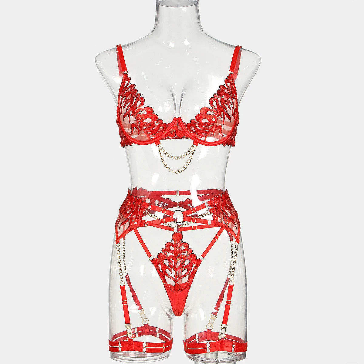 Miami Heatwave 🌴 – Set 4 pièces néon & passion | Soutien-gorge cut-out mesh, broderies flammes electro + chaînes dorées… Pour des nuits aussi brûlantes que Ocean Drive