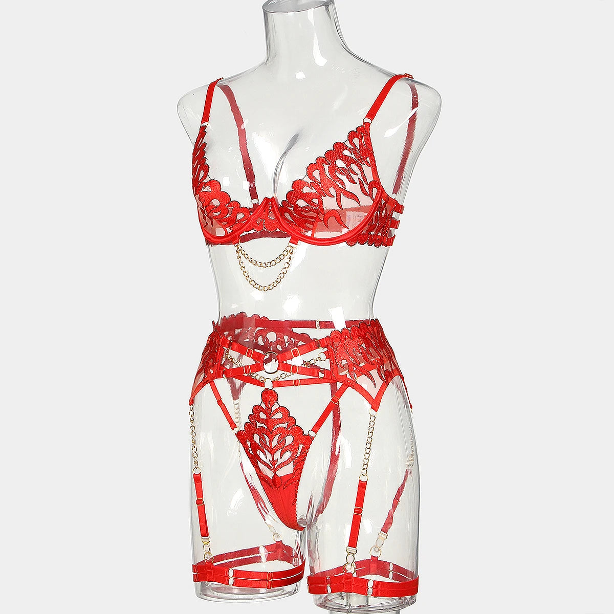 Miami Heatwave 🌴 – Set 4 pièces néon & passion | Soutien-gorge cut-out mesh, broderies flammes electro + chaînes dorées… Pour des nuits aussi brûlantes que Ocean Drive