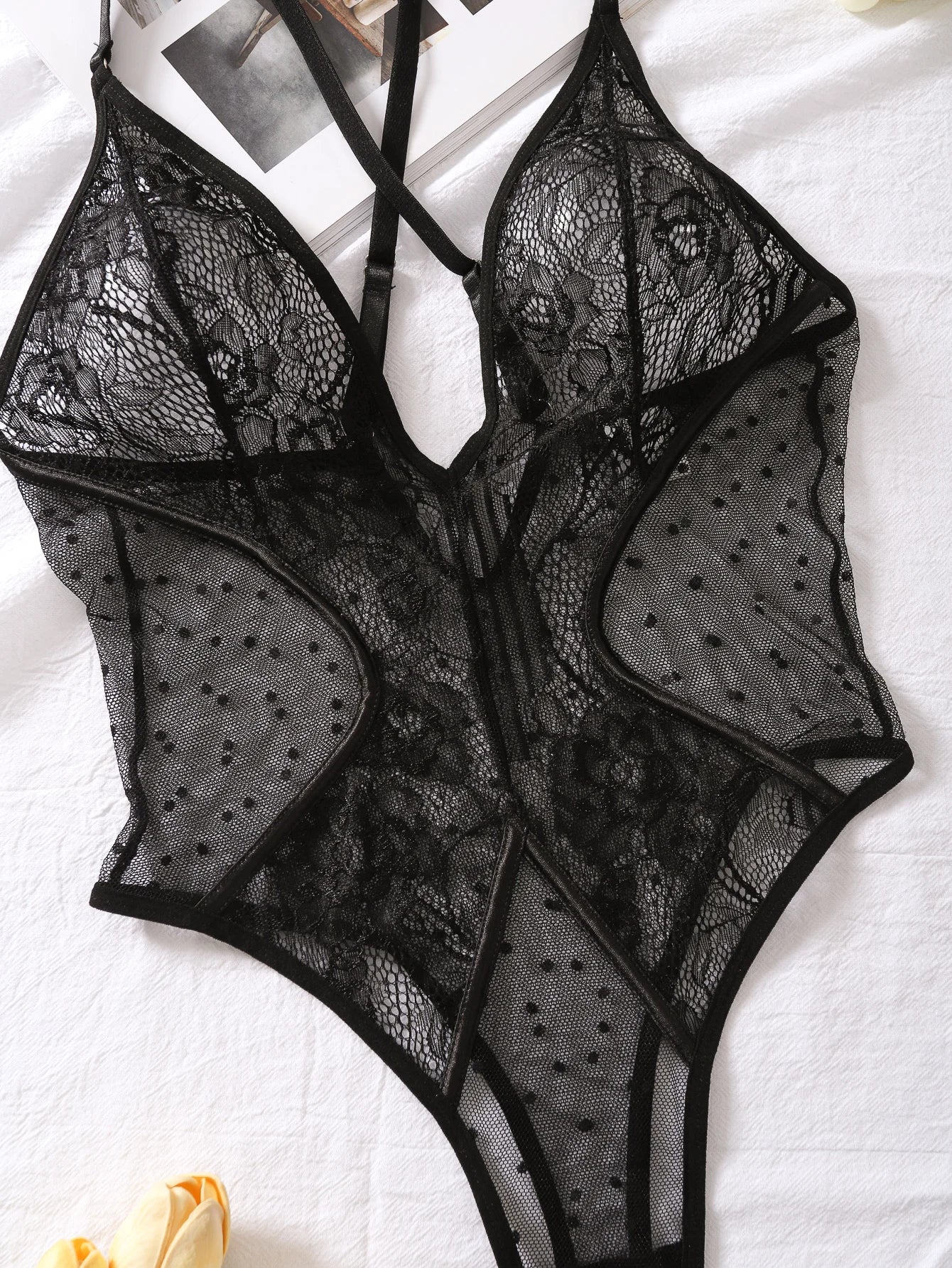 Désir Noir Savage Lace & Polka Dot Illusion – Mesh Seduction Jumpsuit 2025