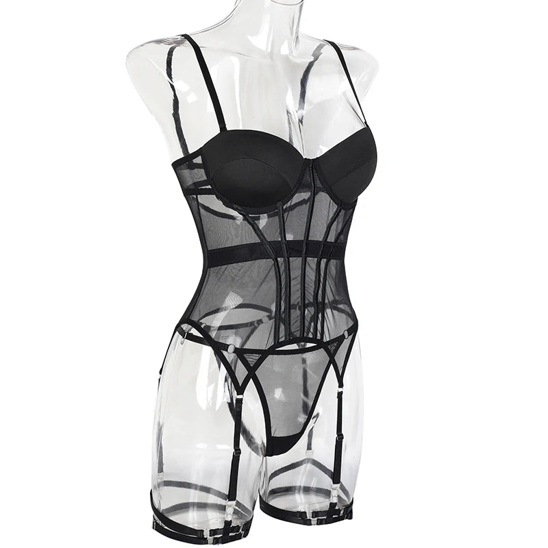 Euphoria Mesh Bodysuit – Celestial Backless Seduction & Garter Provocateur Set