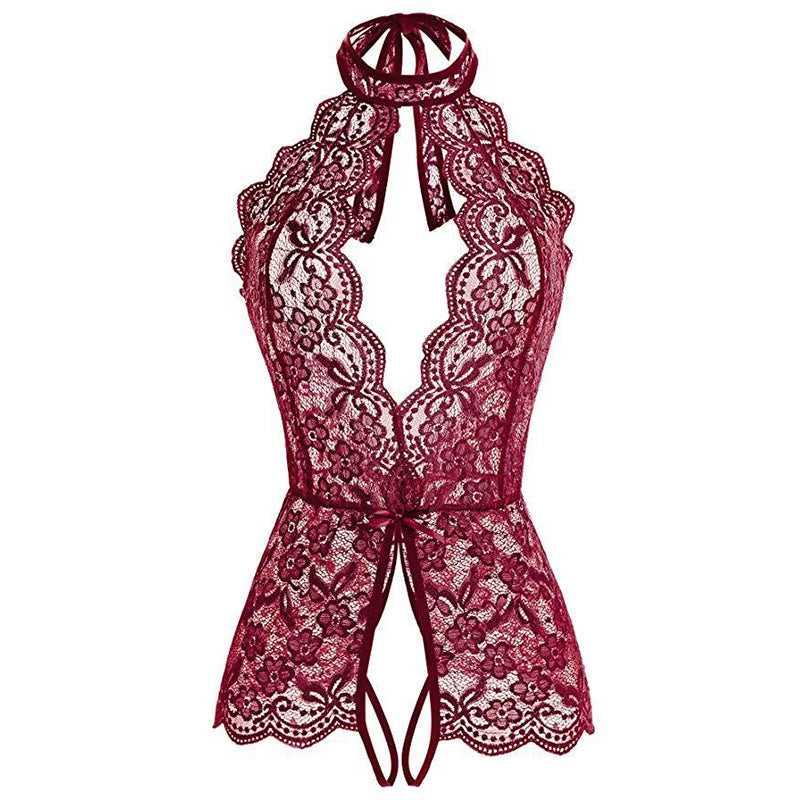 Charme Éternel - Lingerie Dentelle Décolleté Profond, Broderie Exquise et Tulle Transparent pour une Saint-Valentin Inoubliable