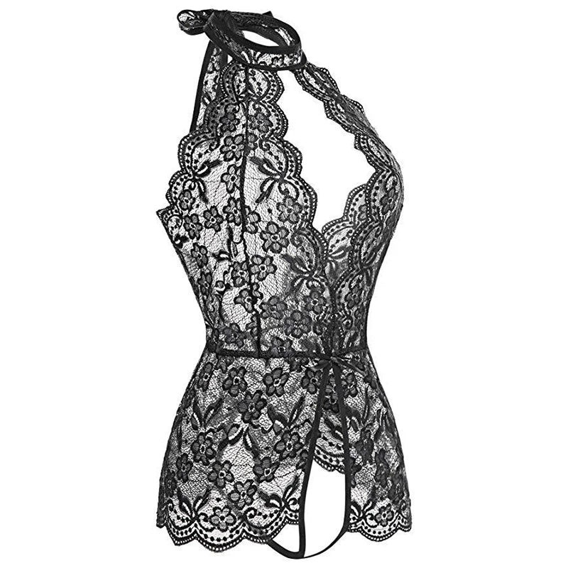 Charme Éternel - Lingerie Dentelle Décolleté Profond, Broderie Exquise et Tulle Transparent pour une Saint-Valentin Inoubliable