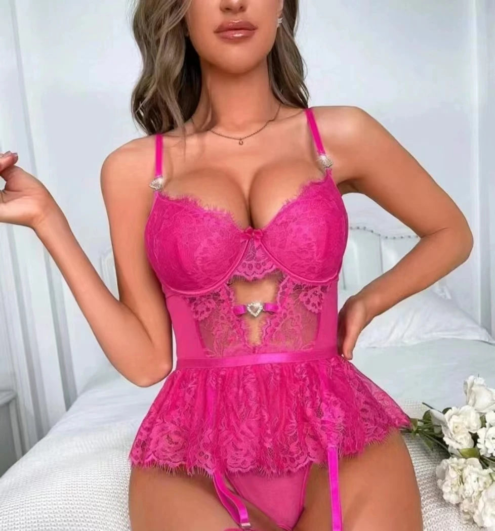 Ensemble Babydoll Érotique Tana - Soutien-Gorge Push-Up et Culotte Tulle Transparent, Kit de Lingerie  Exotique