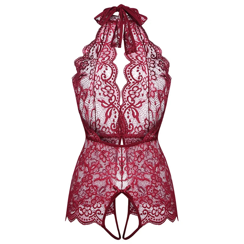 Charme Éternel - Lingerie Dentelle Décolleté Profond, Broderie Exquise et Tulle Transparent pour une Saint-Valentin Inoubliable