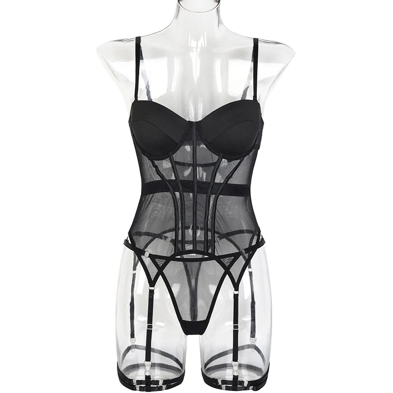 Euphoria Mesh Bodysuit – Celestial Backless Seduction & Garter Provocateur Set